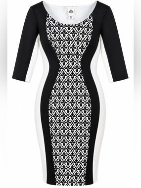 Sangria Black Ivory Colorblock Print Sheath Dress Size 10